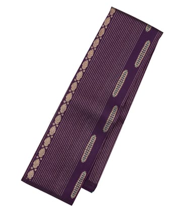Purple Handloom Kanchipuram Silk Saree With Zari Stripes & Buttas-Violet