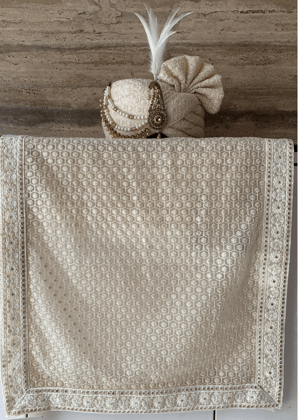 CREAM NET CHICKEN SAFA DUPATTA SET (  ONPAPER PATTERN)