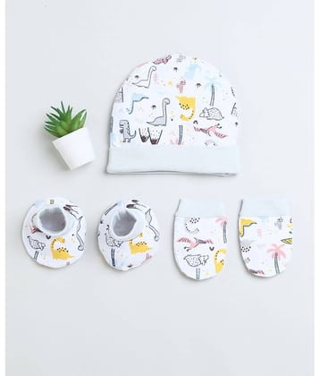BUMZEE White & Grey Girls Cotton Cap Mitten Bootie Set Age - 0-3 Months