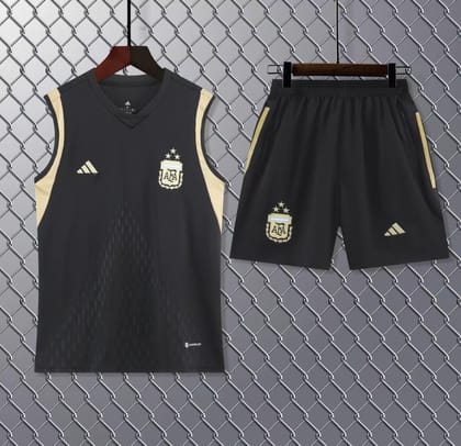 Argentina Black Sleeveless Jersey With Shorts 2024-S