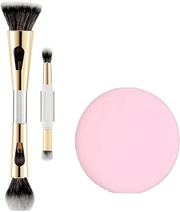 4in1 Travel Foundation Brush Blush Blending With Round Puff, Pack of 2