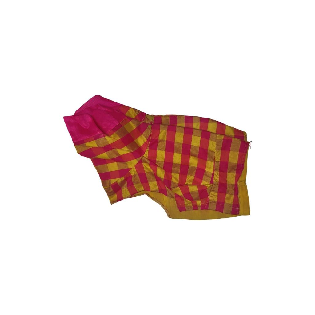 Pink and Yellow Checked Saree Blouse