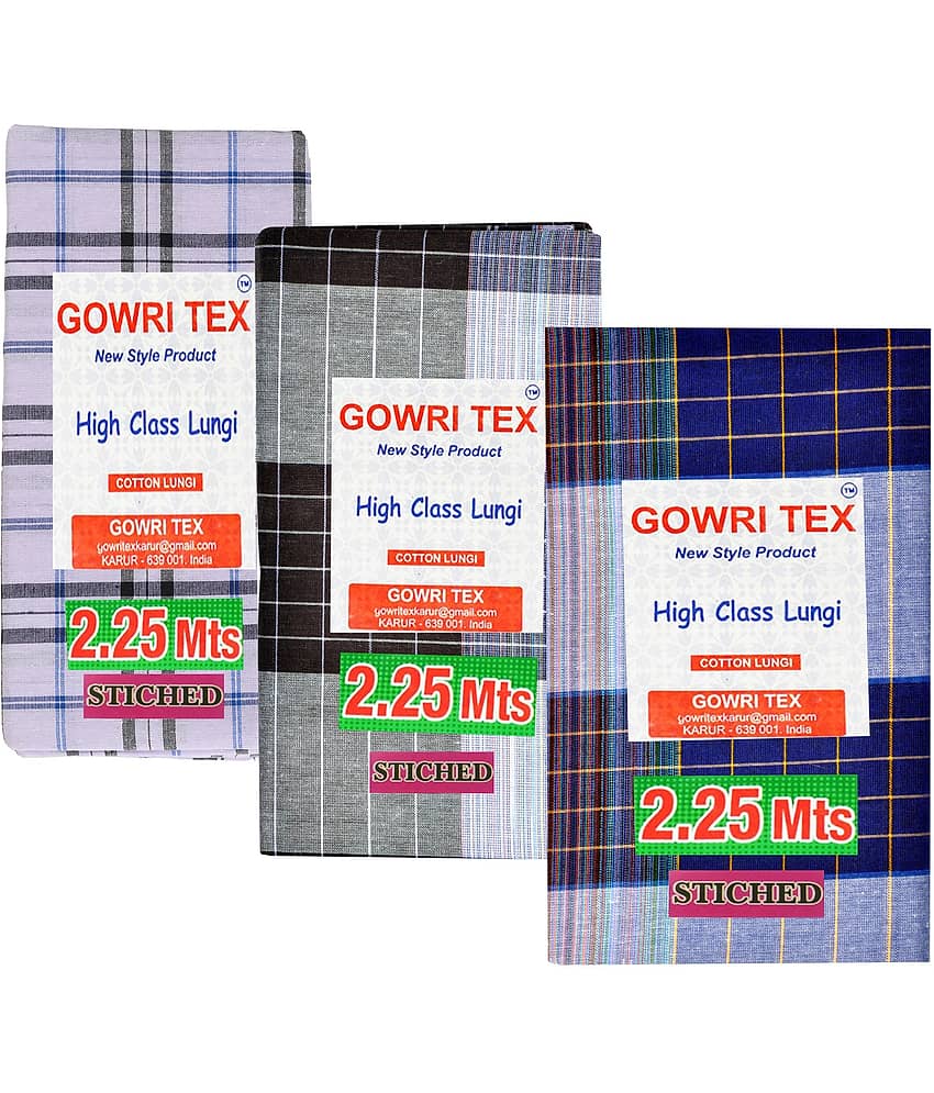 GOWRI TEX Cotton Blend Men's Lungi Multicolor ( Pack of 3 )