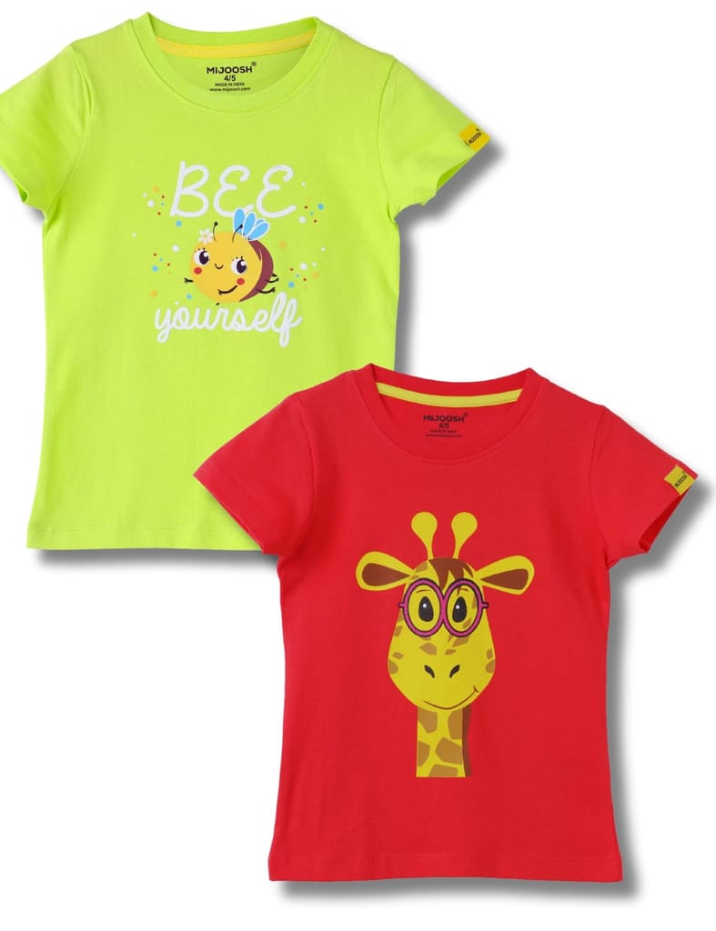 Top Kids Girls T-Shirt Hibiscus Red / Acid Lime Green, Soft Cotton, Ages 2-6 (2pcs pack) 2025 at
