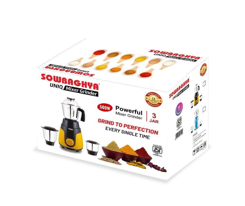 Uniq 500Watts Mixer Grinder (White with Blue)