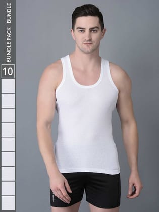 Men's White Pack of 10 Solid Combed Cotton Vest