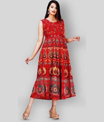 G4Girl - Red Anarkali Cotton Women's Stitched Ethnic Gown ( Pack of 1 )