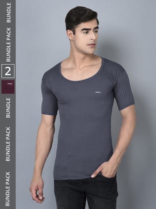 Men's Assorted Pack of 2 Solid Combed Cotton Shrinkless Vest
