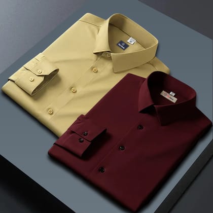 Combo of 2 Formal shirts Yellow & Maroon Colour-S