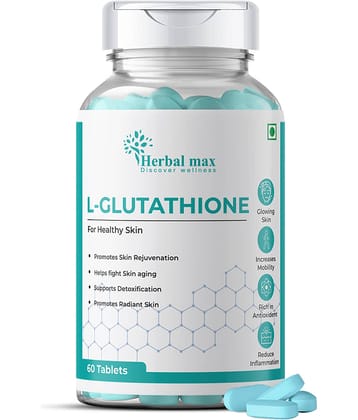 Herbal Max L-Glutathione Tablets for Glowing Skin and Reduced Pigmentation - Skin Whitening and Care Kit with Vitamin C, Biotin, and Moisturizer - Anti-Ageing, Dark Spot and Pimple Remover - 60 Vegetarian Tablets