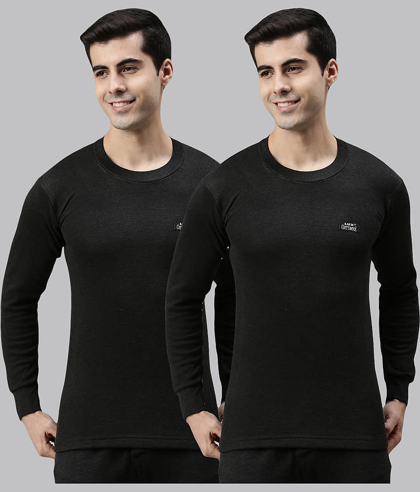 Lux Cottswool Pack of 2 Cotton Blend Thermal Tops For Men's ( Black )