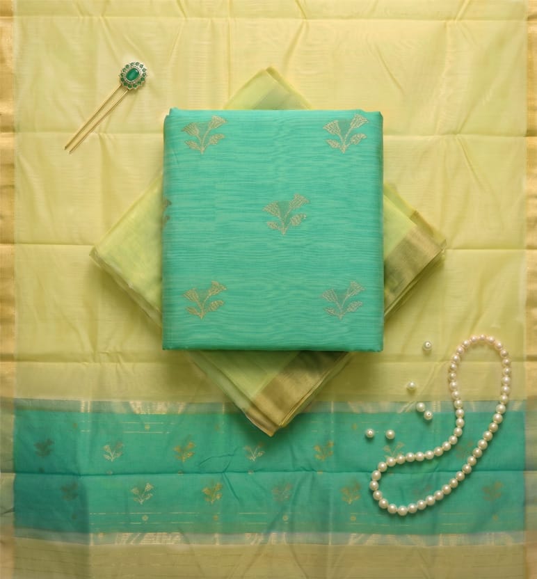 Handloom Chanderi Silk Cotton 3 Piece Suit Set