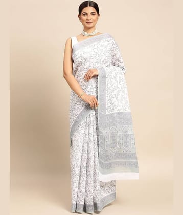 SHANVIKA Cotton Printed Saree Without Blouse Piece ( White )
