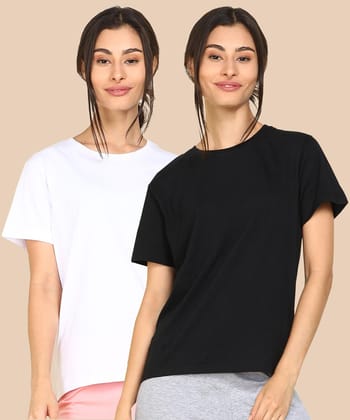 Womens Regular Fit  Combo Solid Tshirt-S / White Black