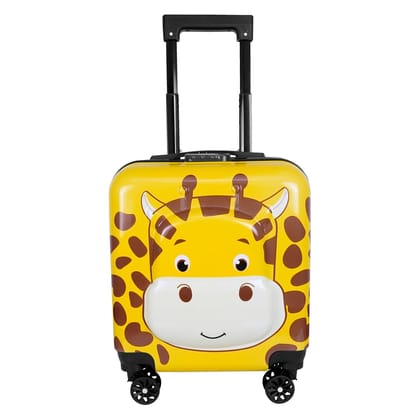 Storite 15 Inches Kids Trolley Bag Hard-Sided Polycarbonate Giraffe Print Spinner Suitcase Cabin Luggage for Kids - Yellow