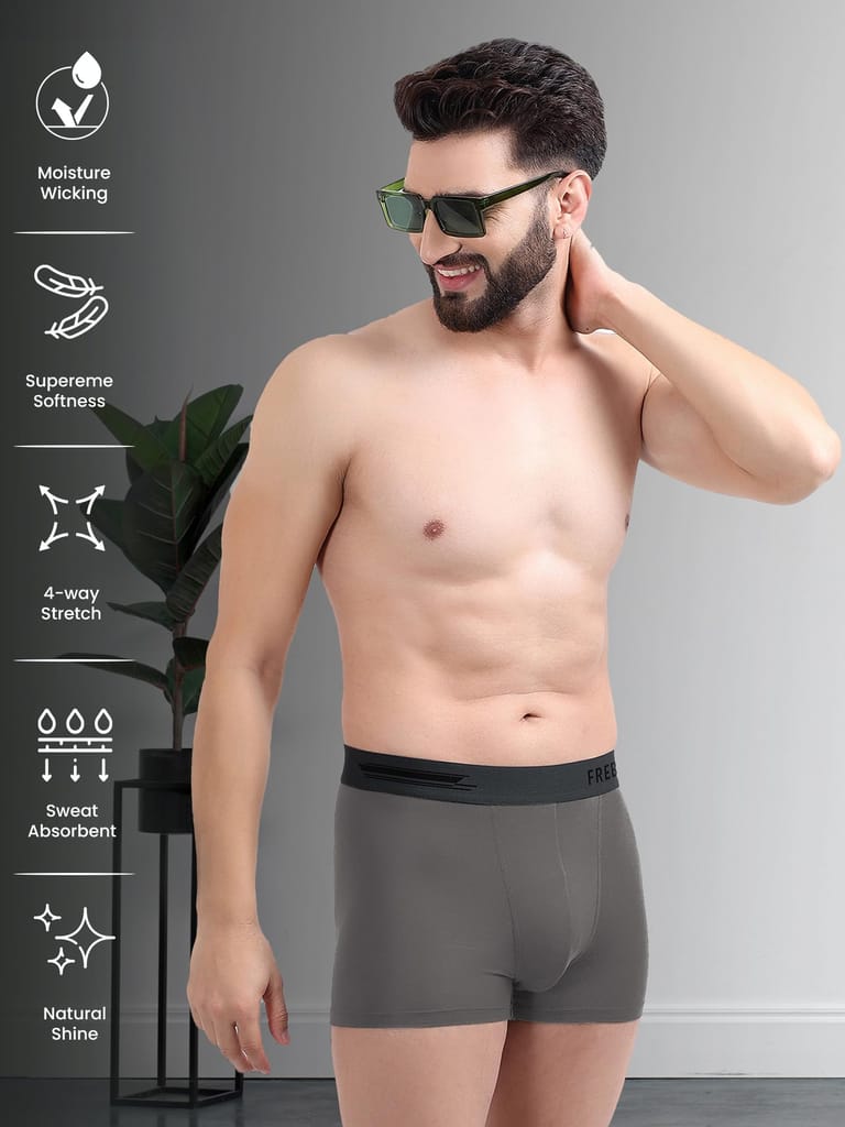 Freecultr Men's Underwear Anti Bacterial Micromodal Airsoft Trunk - Non Itch No Chaffing Sweat Proof - Pack of 2-Smoke Grey,Cloud White