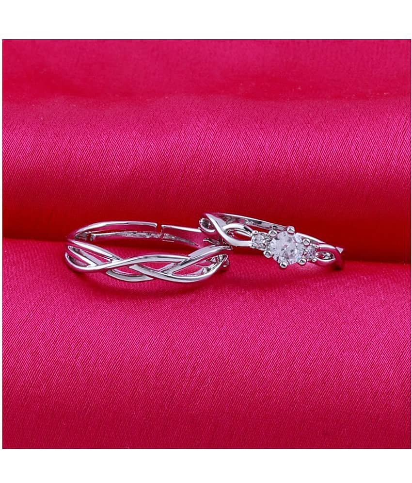 Adjustable  Party Wear Couple Rings Set for lovers Silver Plated Solitaire for Men and Women