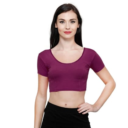 Vami Women's Cotton Stretchable Readymade Blouses - Violet S