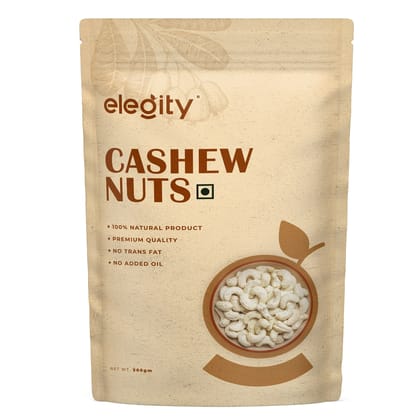 Elegity 100% Natural Plain W320 Cashew Pouch 500 gm | Whole Kaju - Nutritious, Delicious & Crunchy | No Added Preservatives in Dry Fruit | Source of Fibre, Rich in Protein