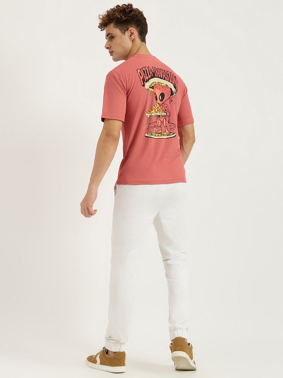 Pizza Invasion Back Print Oversized T-shirt Pink