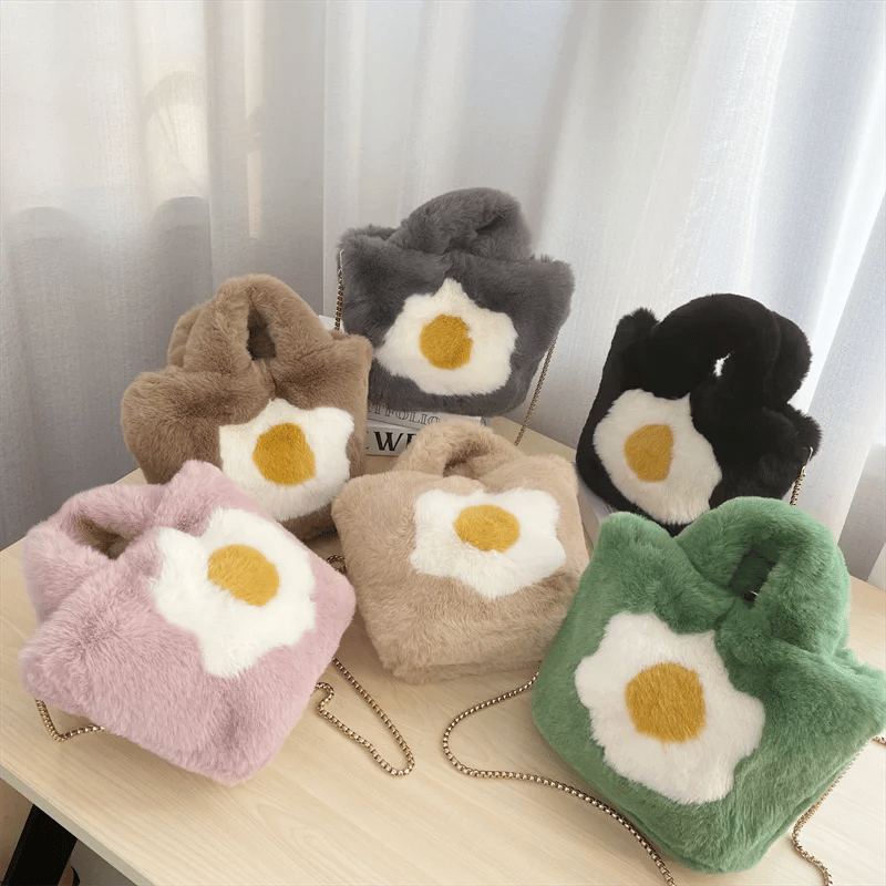 Funny Egg Design Chain Handbag for Women Winter Soft Shoulder Handbags Women's Travel Totes Ladies Handbag Purses and Crossbody