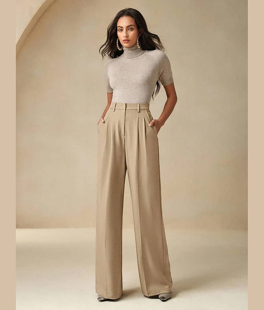 kotty Women Rayon Blend Casual Trousers ( Beige )