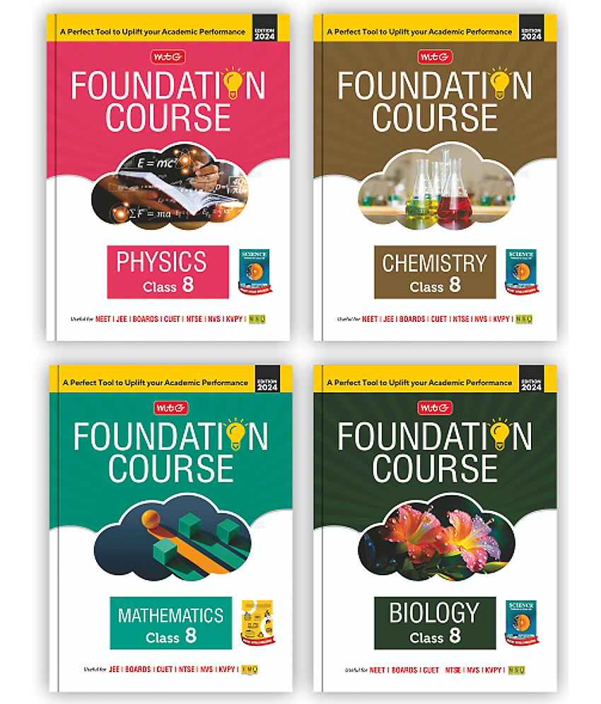 MTG Foundation Course Class 8 Physics, Chemistry, Mathematics & Biology Book (Set of 4) For IIT JEE, NEET, NSO Olympiad, NTSE, NVS, KVPY & Boards Exam | Based on NCERT Latest Pattern 2024-25