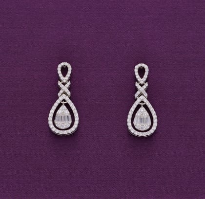 Classic Crystal Drops Dangler Silver Earrings-White Stone / Silver