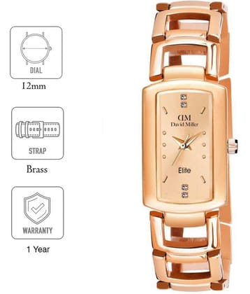 David Miller Brass Rectangular Womens Watch