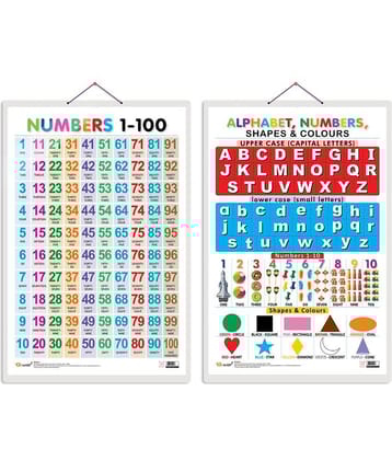 Set of 2 Numbers 1-100 and Alphabet, Numbers, Shapes & Colours Early Learning Educational Charts for Kids | 20"X30" inch |Non-Tearable and Waterproof | Double Sided Laminated | Perfect for Homeschooling, Kindergarten and Nursery Students