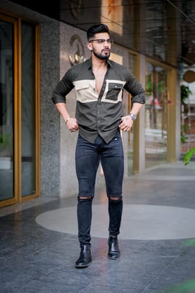 Mehandi-Camel Double Pocket Designer Shirt Mehandi-Camel Double Pocket Designer Shirt