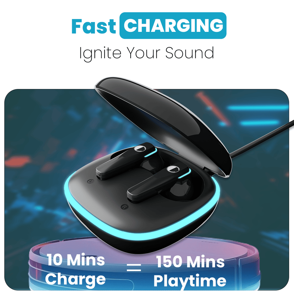 Cellecor BroPods C103 PLAY Quad Mic TWS |35H Playtime, ENC, 5.3v, 50ms Low Latency Gaming Bluetooth-black