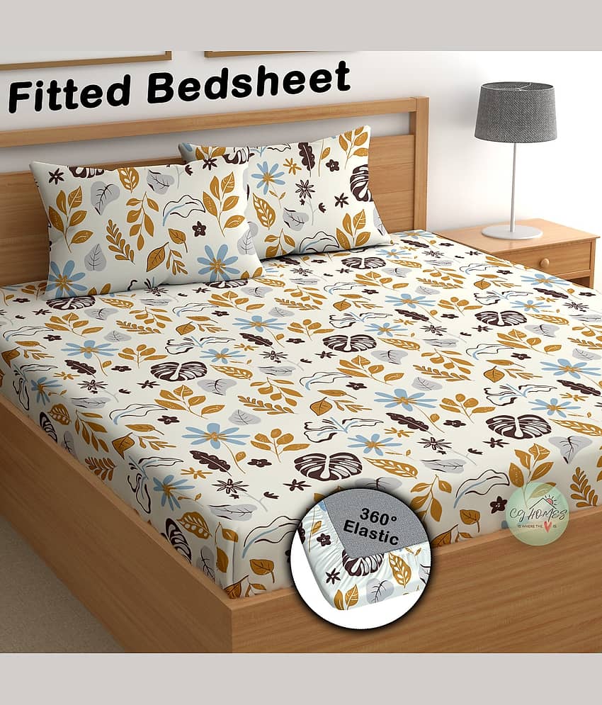 CG HOMES Cotton 1 Double Fitted Bedsheet with 2 Pillow Covers ( 220 cm x 220 cm ) , Multi