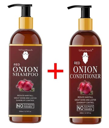 UrbanMooch Red ONION Shampoo And ONION Conditioner For Hair Growth,& Shampoo + Conditioner 400 mL Pack of 2