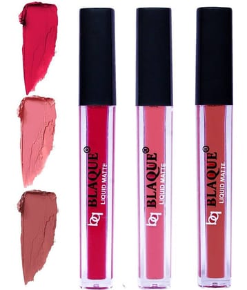bq BLAQUE Matte Liquid Lipstick Combo of 3 Lip Color 4ml each, Waterproof - Ruby Red, Coral Peach, Brown
