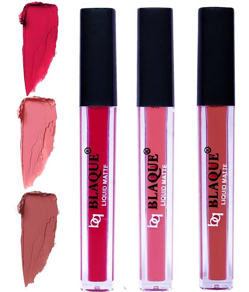 bq BLAQUE Matte Liquid Lipstick Combo of 3 Lip Color 4ml each, Waterproof - Ruby Red, Coral Peach, Brown