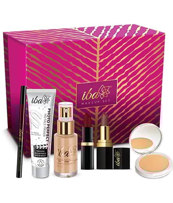 Iba Makeup Gift Set Dusky Foundation, Compact, Primer, Lipsticks, Kajal, (Pack of 1)