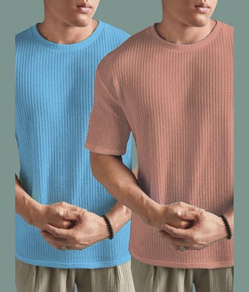 ADORATE Polyester Regular Fit Self Design Half Sleeves Men's Round T-Shirt - Pink ( Pack of 2 )