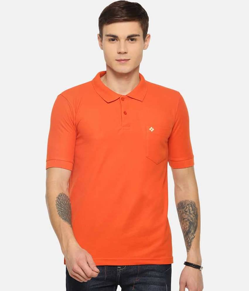 Dollar Cotton Blend Orange Solids Polo T-Shirt