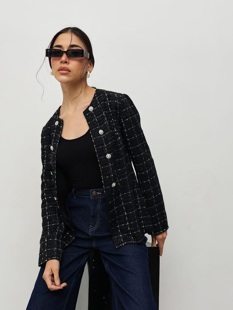 Black Tweed Jacket - Jackets & Coats | Buy online on ZillyBuy