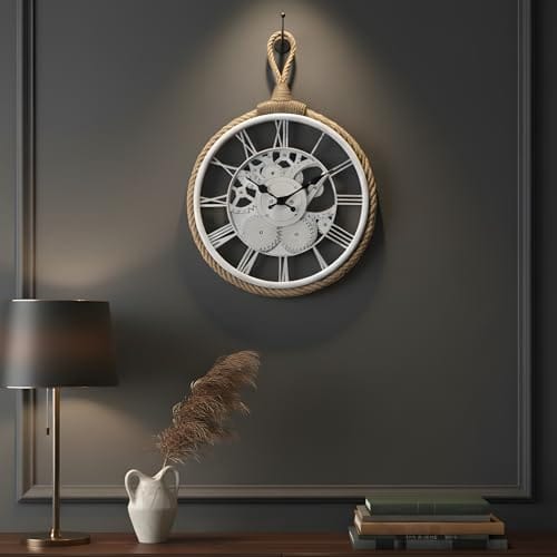 Wall Clock with Rope for Hanging, Skeleton Dial Design, Lightweight & Durable, 32 cm Diameter x 4.5 cm Width,