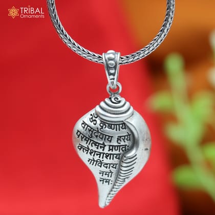 925 Sterling silver lord Krishna mantra Sankha pendant tribal ethnic jewelry nsp1066-Only Pendant