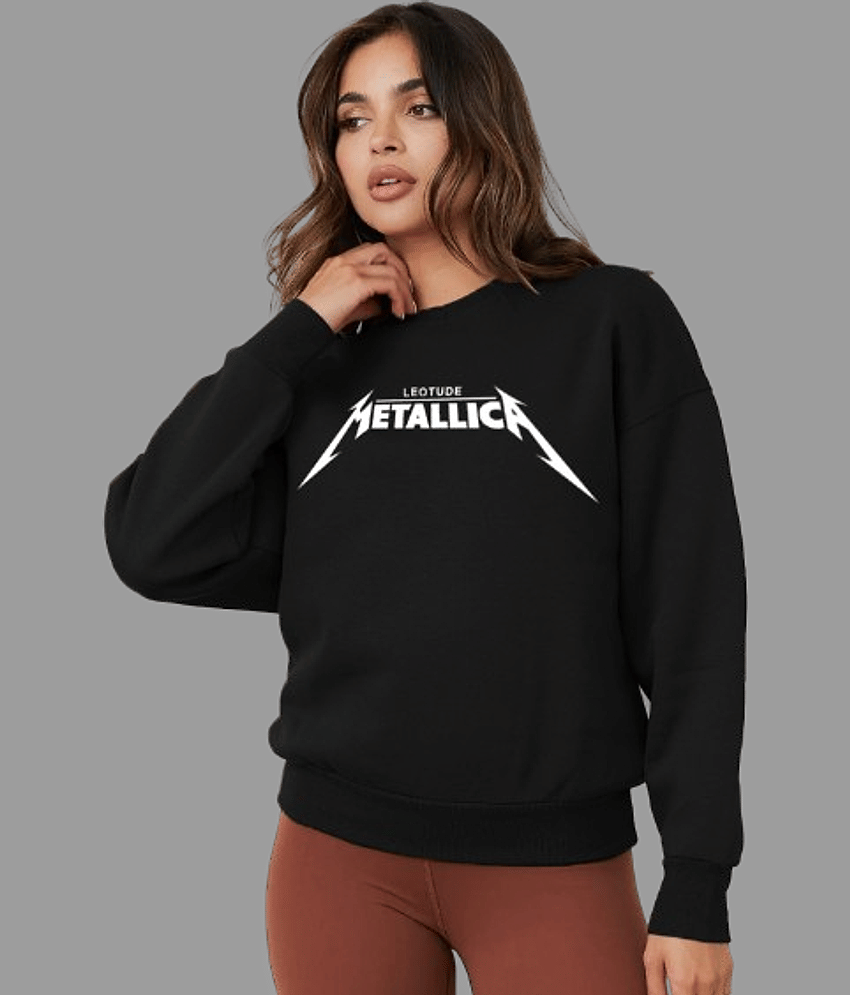 Leotude Fleece Women's Non Hooded Sweatshirt ( Black )
