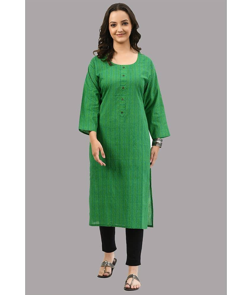 MAURYA 100% Cotton Printed Straight Women's Kurti - Green ( Pack of 1 )