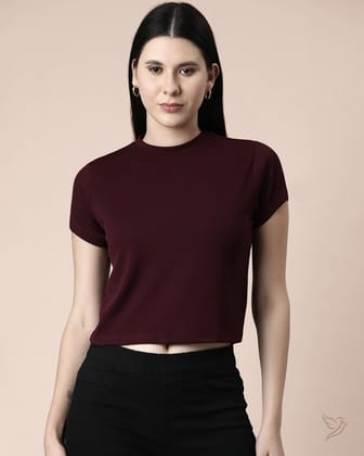 Ribbed Crop Top - Wine-S / Wine
