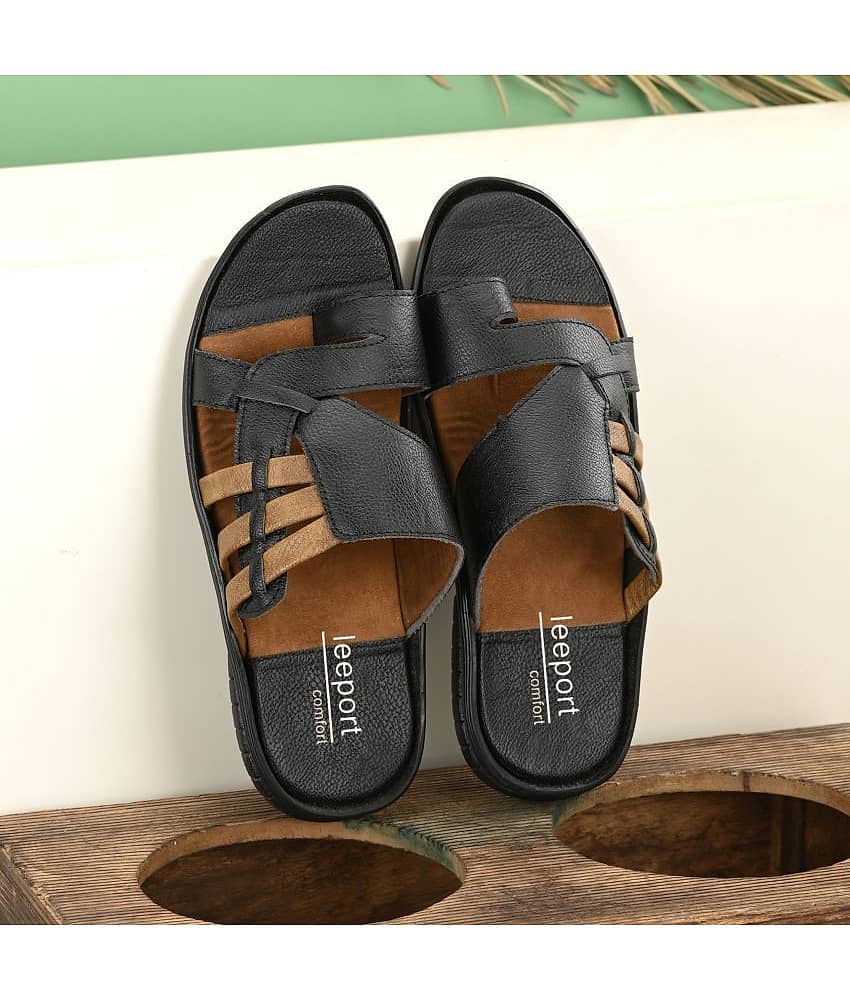 Leeport - Black Men's Leather Slipper