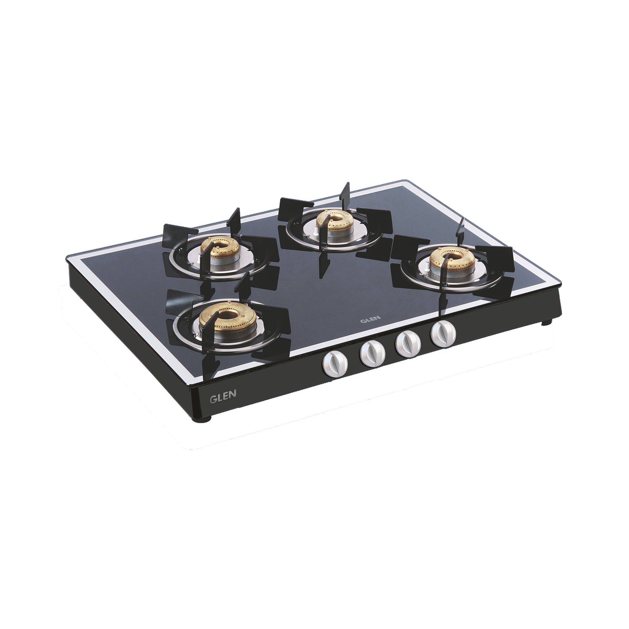 4 Burner Glass Gas Stove Mirror Finish 1 High Flame 3 Forged Brass Burner 70 CM Black (CT1048GTFBMBL)