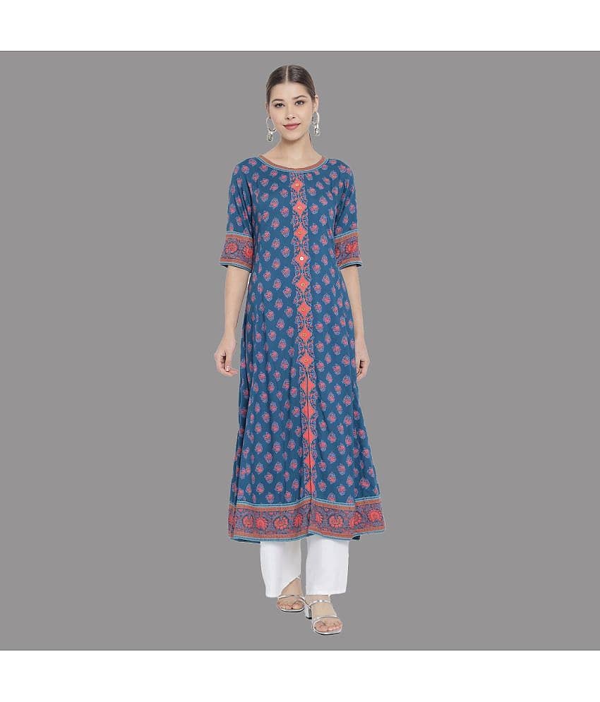 Yash Gallery - Blue Rayon Women's Flared Kurti ( Pack of 1 )
