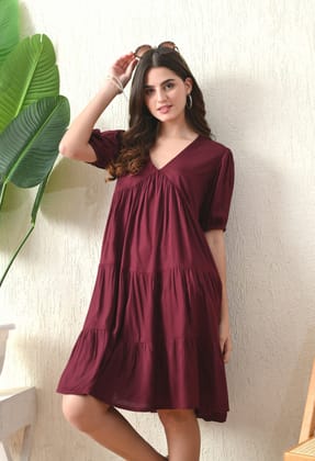Wine Flared Dress-3XL