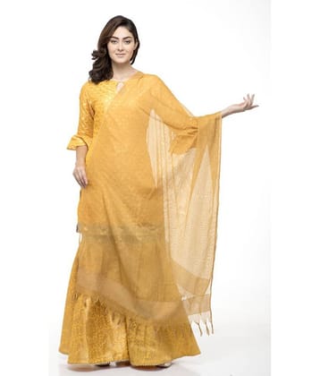 A R Silk Yellow Cotton Self Dupatta - Single
